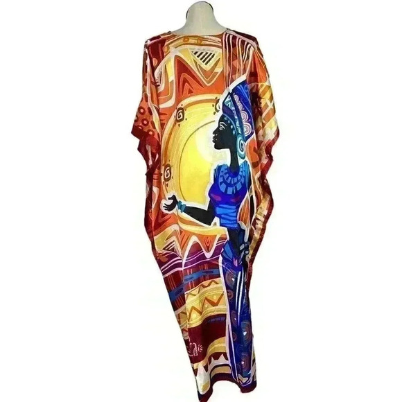 Winlar Womens OSFM African Princess Tribal Print Caftan Maxi Dress Multicolor - Picture 7 of 8